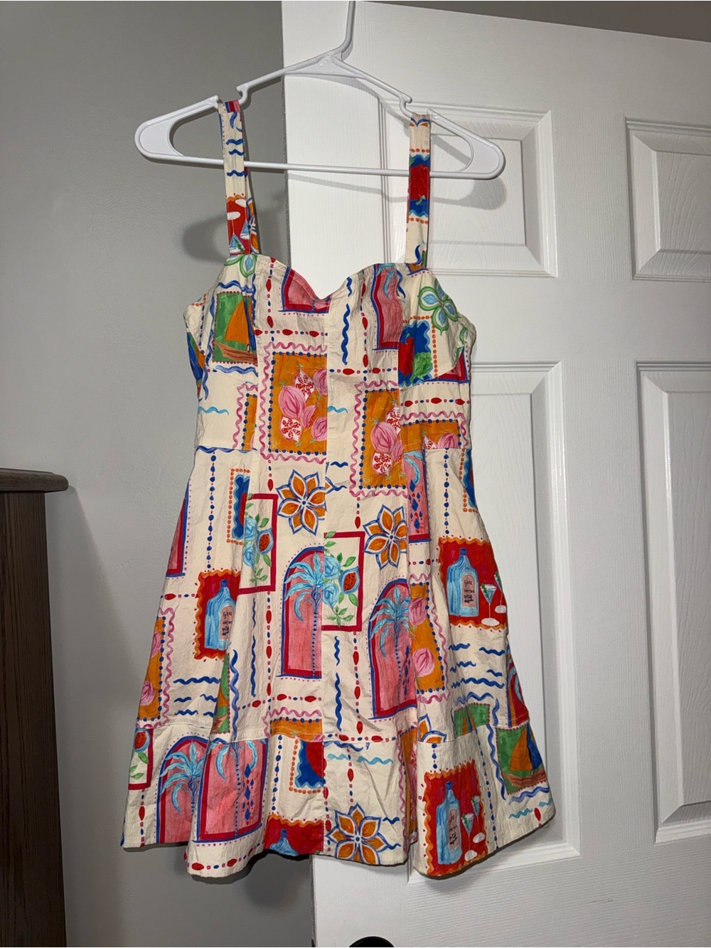 Avec Les Filles Cream Multicolor Patchwork Sundress